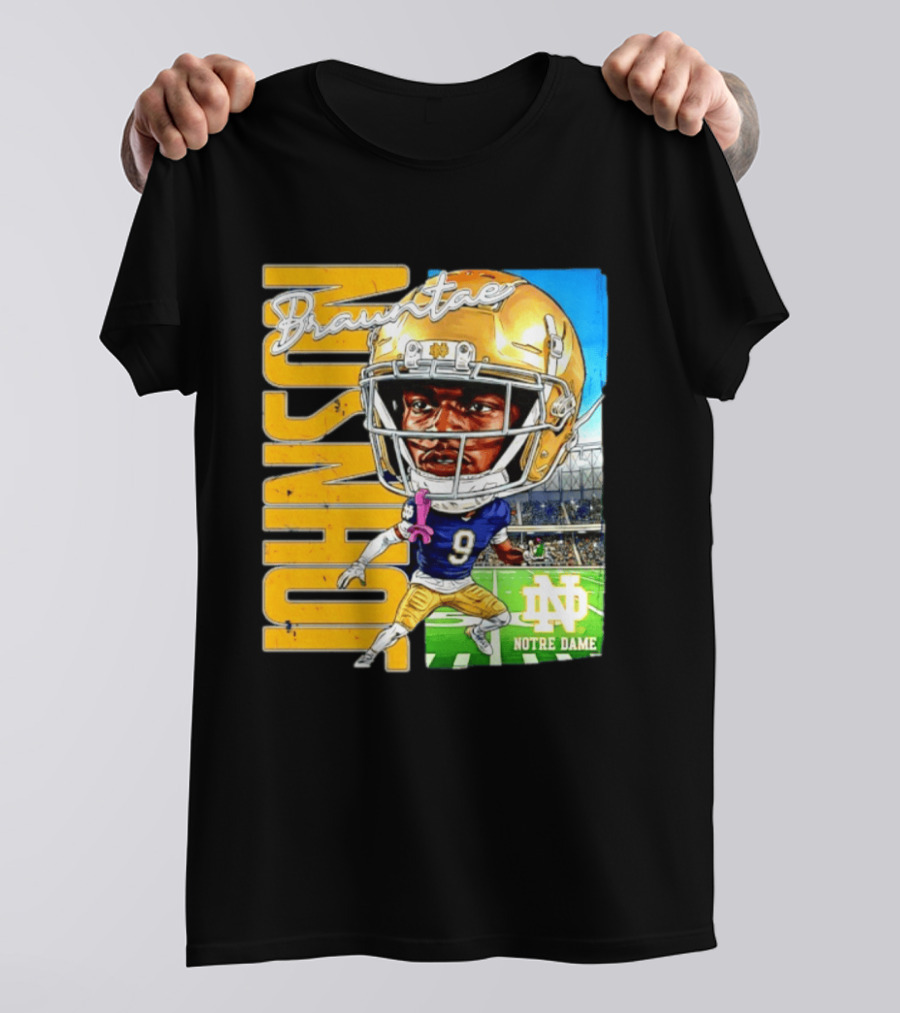Notre Dame NCAA Football Brauntae Johnson 9 Caricature T-Shirt