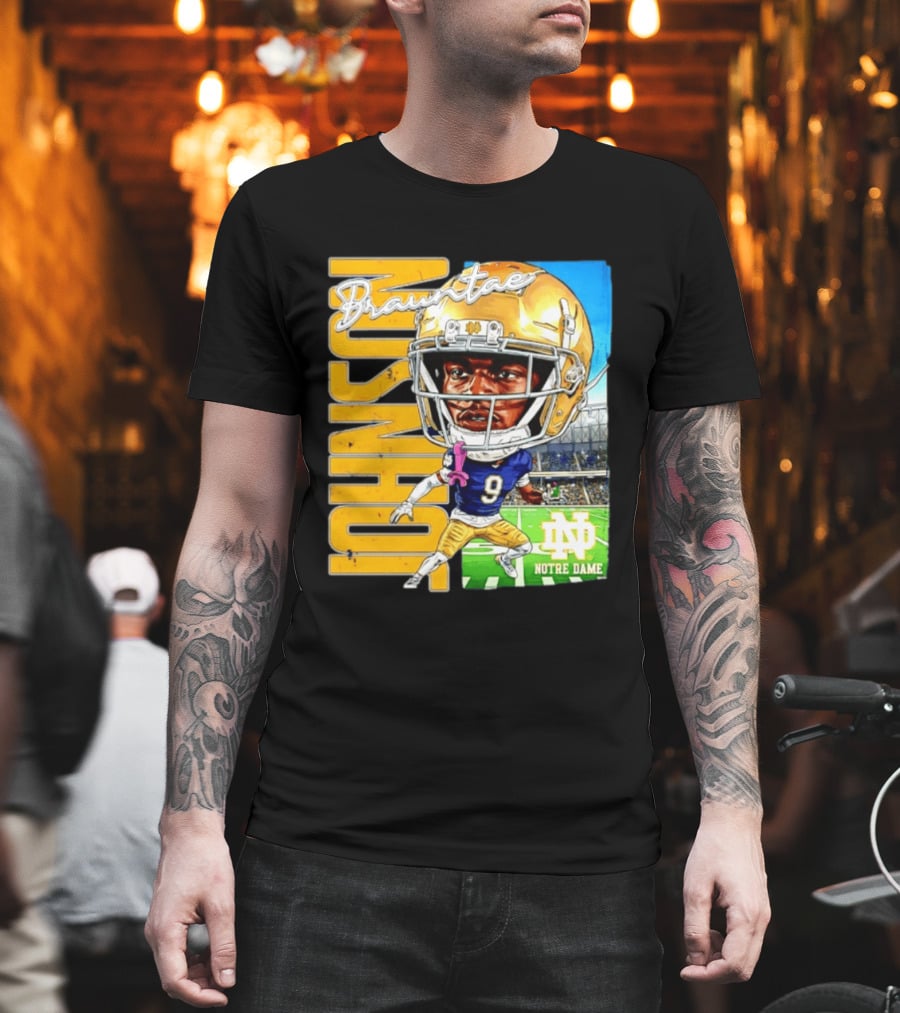 Notre Dame NCAA Football Brauntae Johnson 9 Caricature T-Shirt