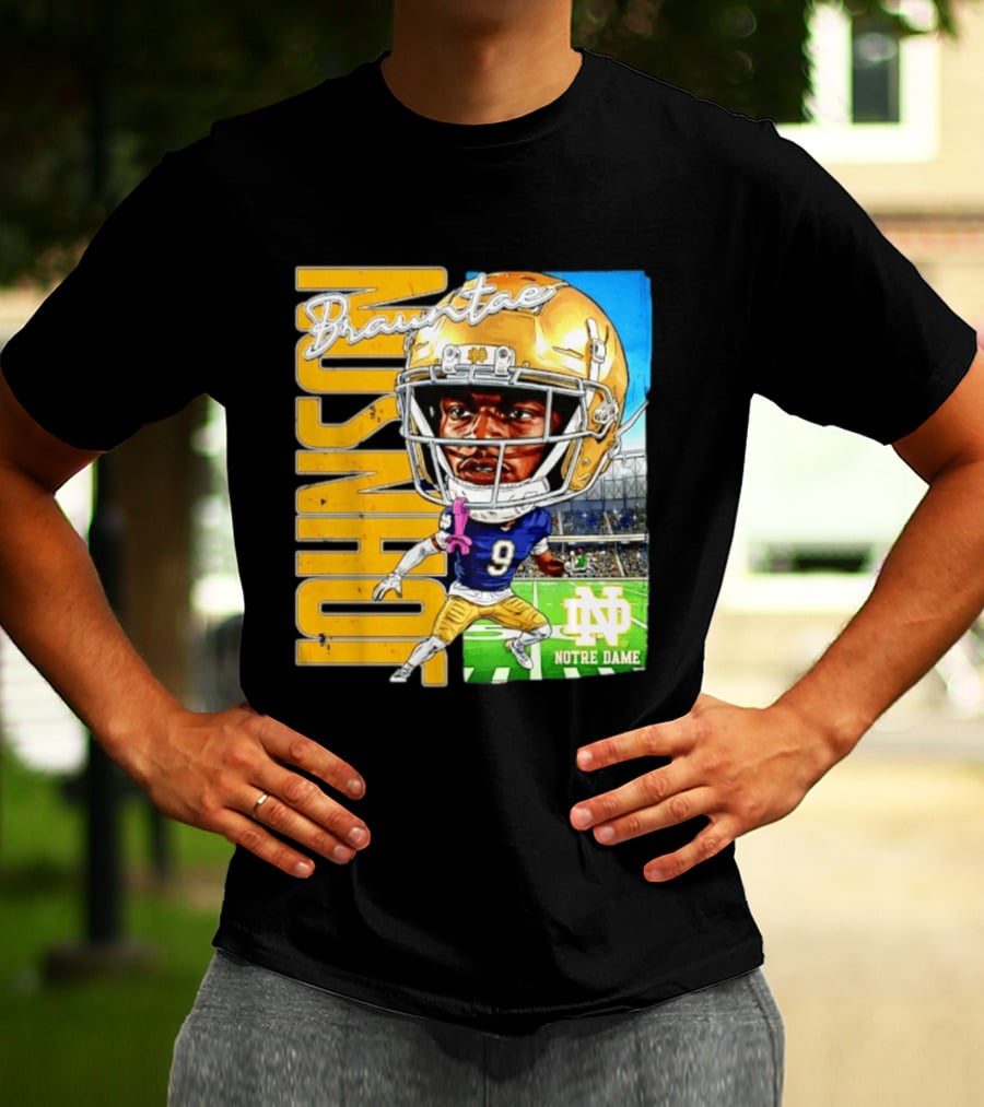 Notre Dame NCAA Football Brauntae Johnson 9 Caricature T-Shirt
