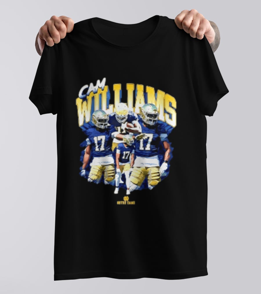 Cam Williams 17 Notre Dame NCAA Football Player Multiple Action Poses T-Shirt