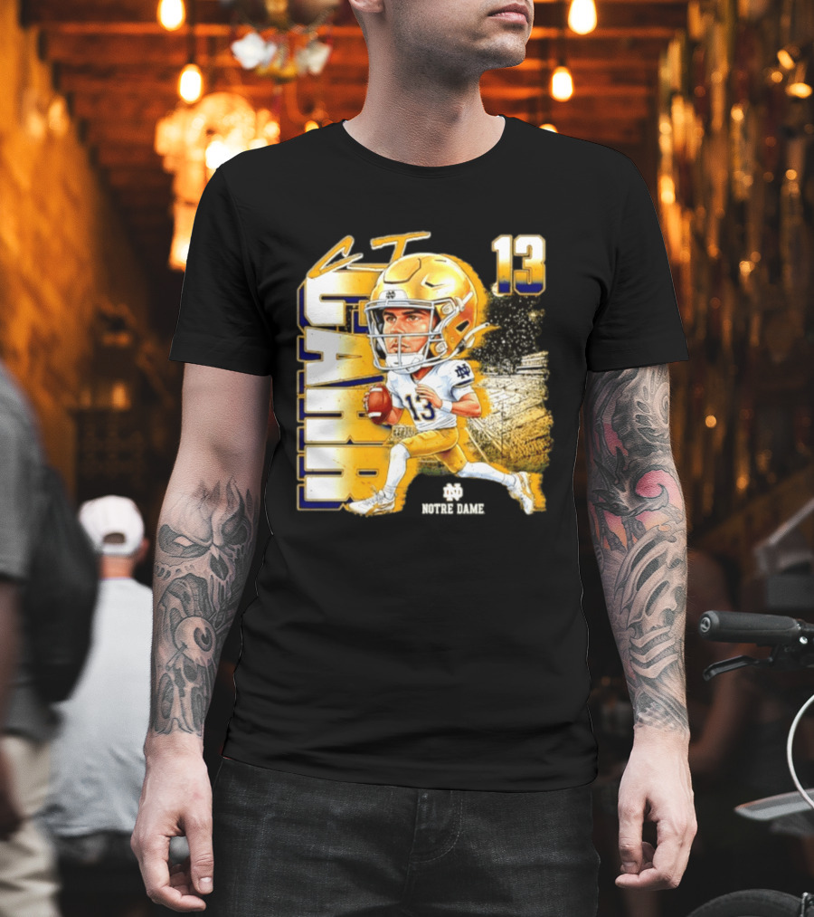 CJ Carr 13 Notre Dame Fighting Irish Football Player Caricature T-Shirt