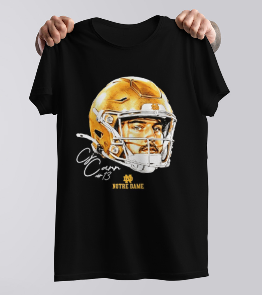 Notre Dame Football CJ Carr 13 NCAA Swag Helmet T-Shirt
