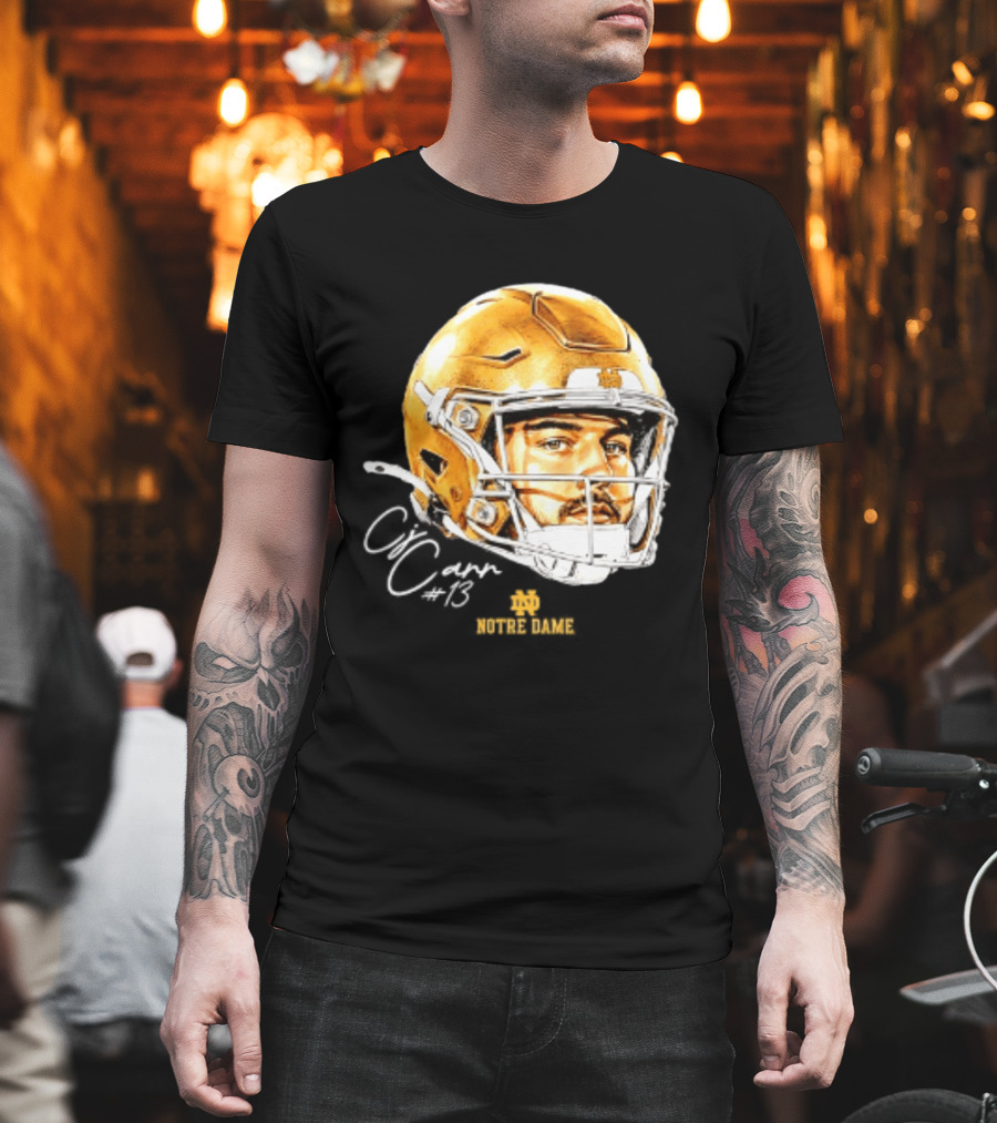 Notre Dame Football CJ Carr 13 NCAA Swag Helmet T-Shirt