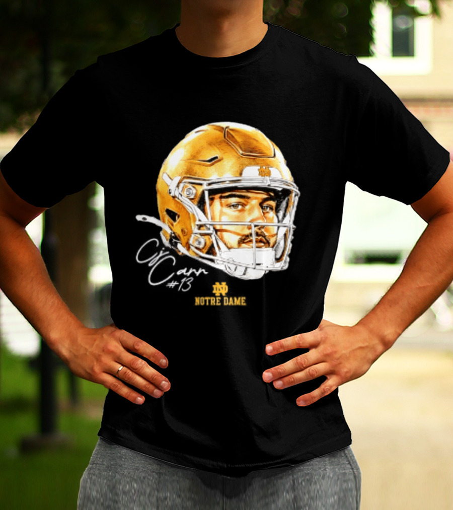 Notre Dame Football CJ Carr 13 NCAA Swag Helmet T-Shirt