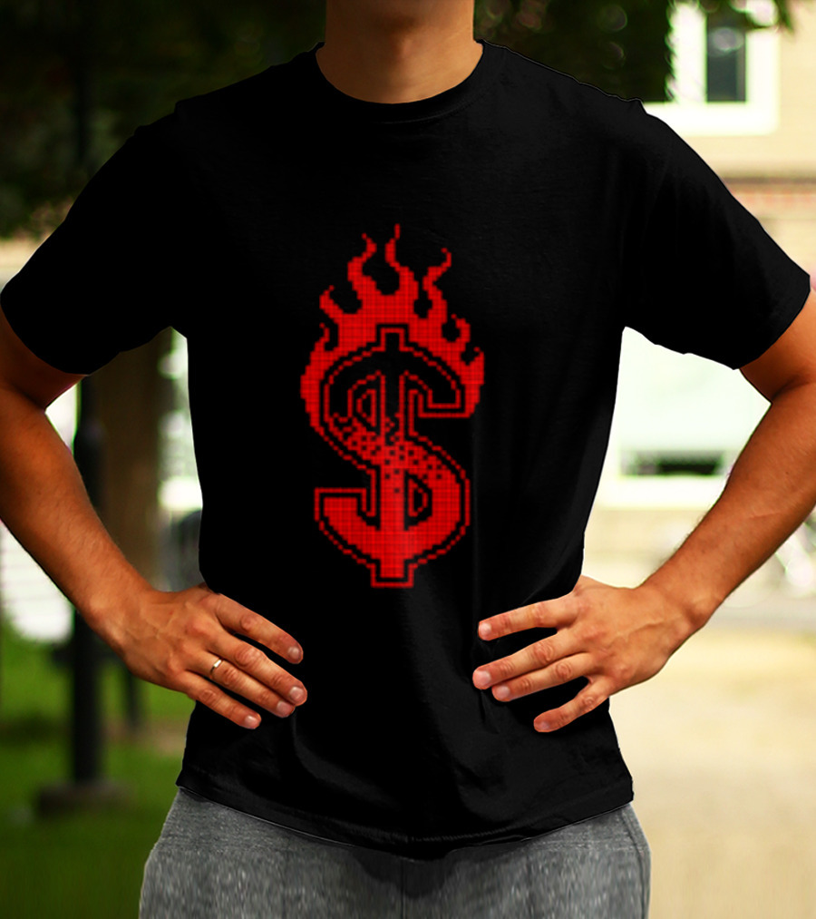 Lambrini Girls Band Store No Refunds Baby Black Flaming Dollar Sign T-Shirt