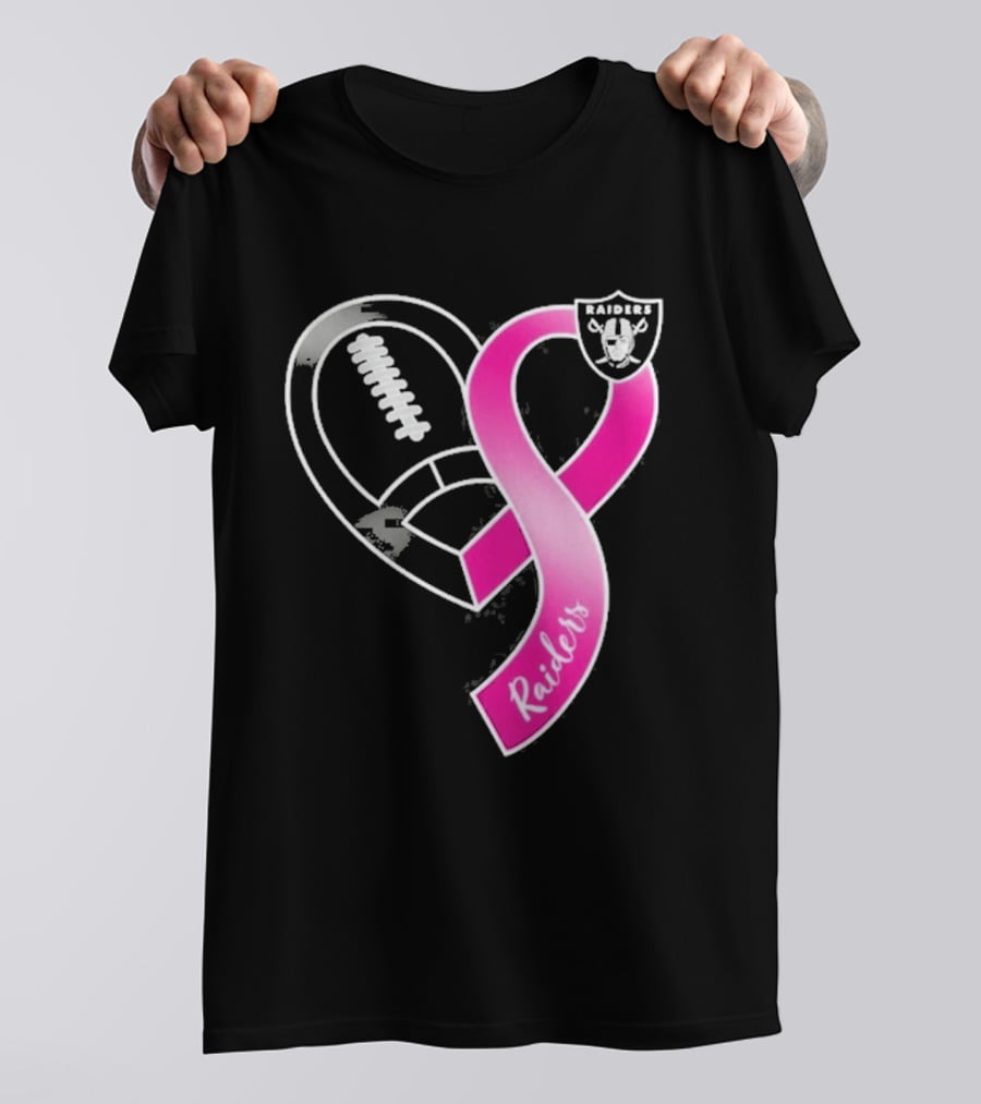 Las Vegas Raiders Breast Cancer Awareness Heart And Ribbon 2026 T-Shirt