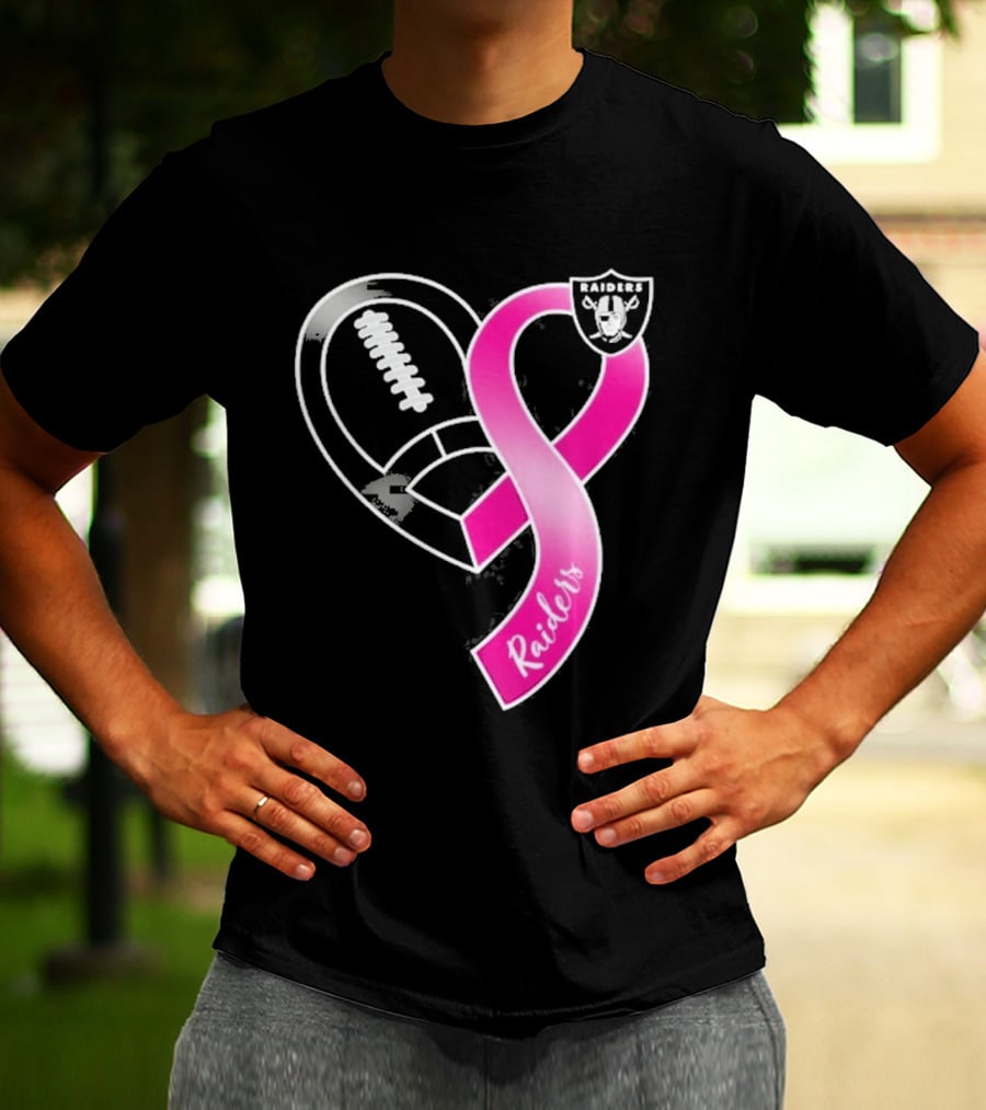 Las Vegas Raiders Breast Cancer Awareness Heart And Ribbon 2026 T-Shirt