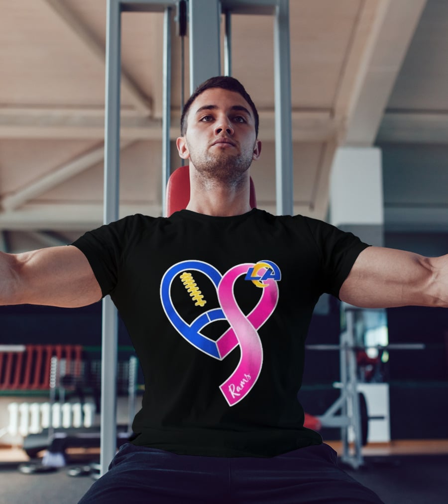 Los Angeles Rams Breast Cancer Awareness LA Ribbon Heart 2026 T-Shirt