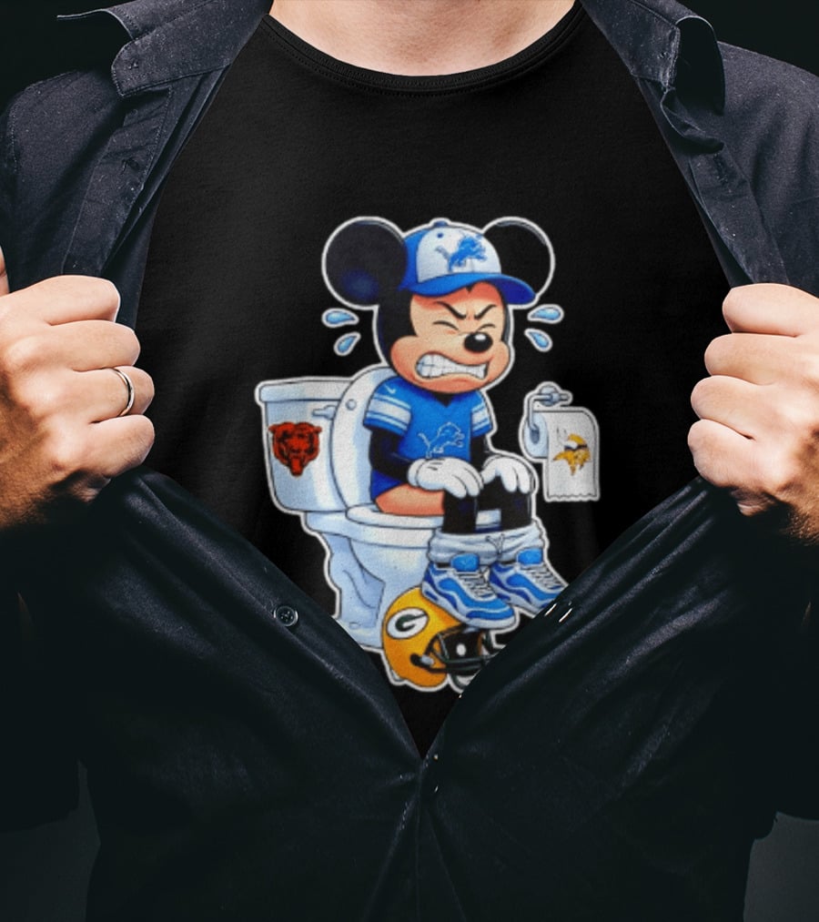 Detroit Lions Mickey Toilet Beating Bears Vikings Packers Football T-Shirt