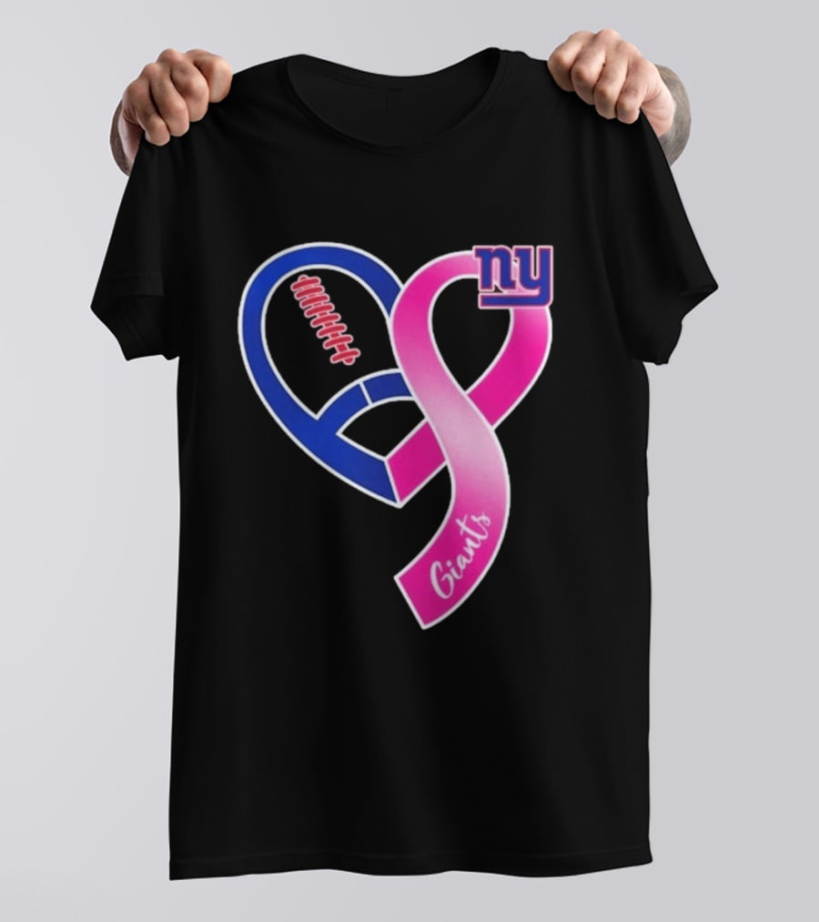 New York Giants Pink Heart Ribbon Breast Cancer Awareness 2026 T-Shirt