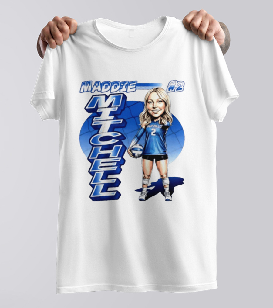 Maddie Mitchell #2 Buffalo Volleyball Caricature T-Shirt