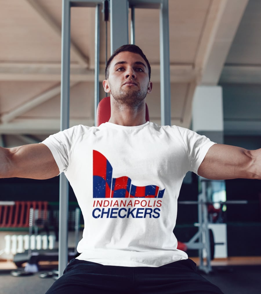 Indianapolis Checkers Vintage Hockey Team Red And Blue Flag T-Shirt
