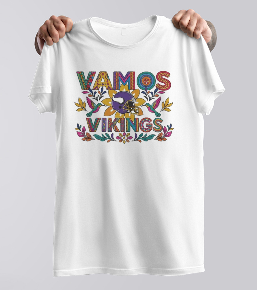 Vamos Vikings Colorful Helmet Floral T-Shirt