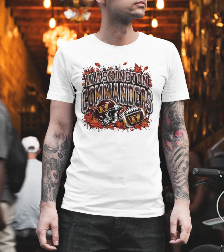 Washington Commanders Football Helmet Autumn Leaves 2026 T-Shirt