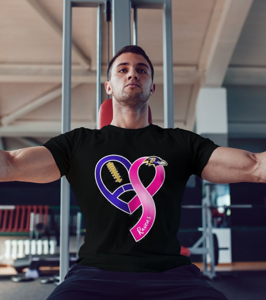 Baltimore Ravens Breast Cancer Awareness Heart Ribbon 2026 T-Shirt