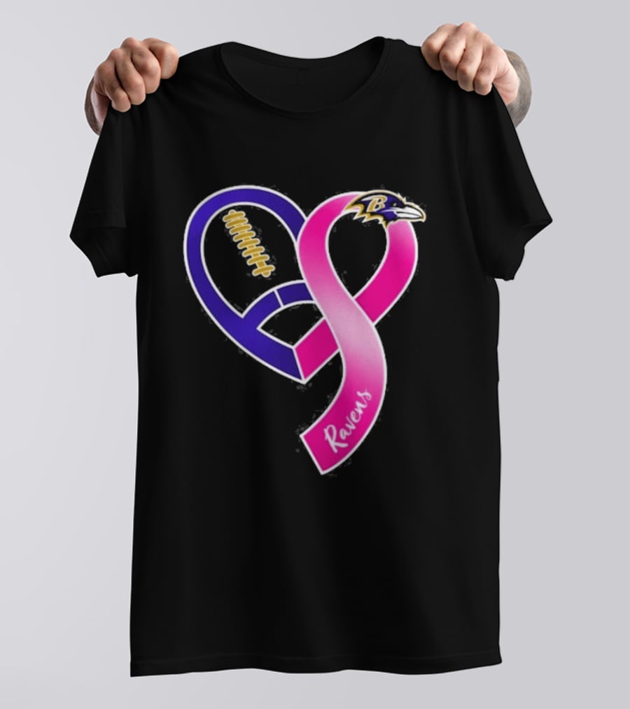 Baltimore Ravens Breast Cancer Awareness Heart Ribbon 2026 T-Shirt