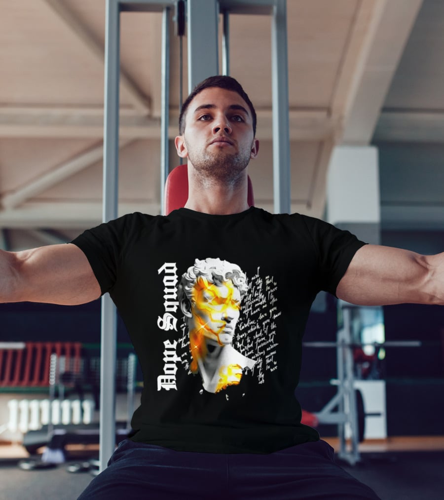Dope Squad Greek Statue Golden Cracks Text Overlay T-Shirt