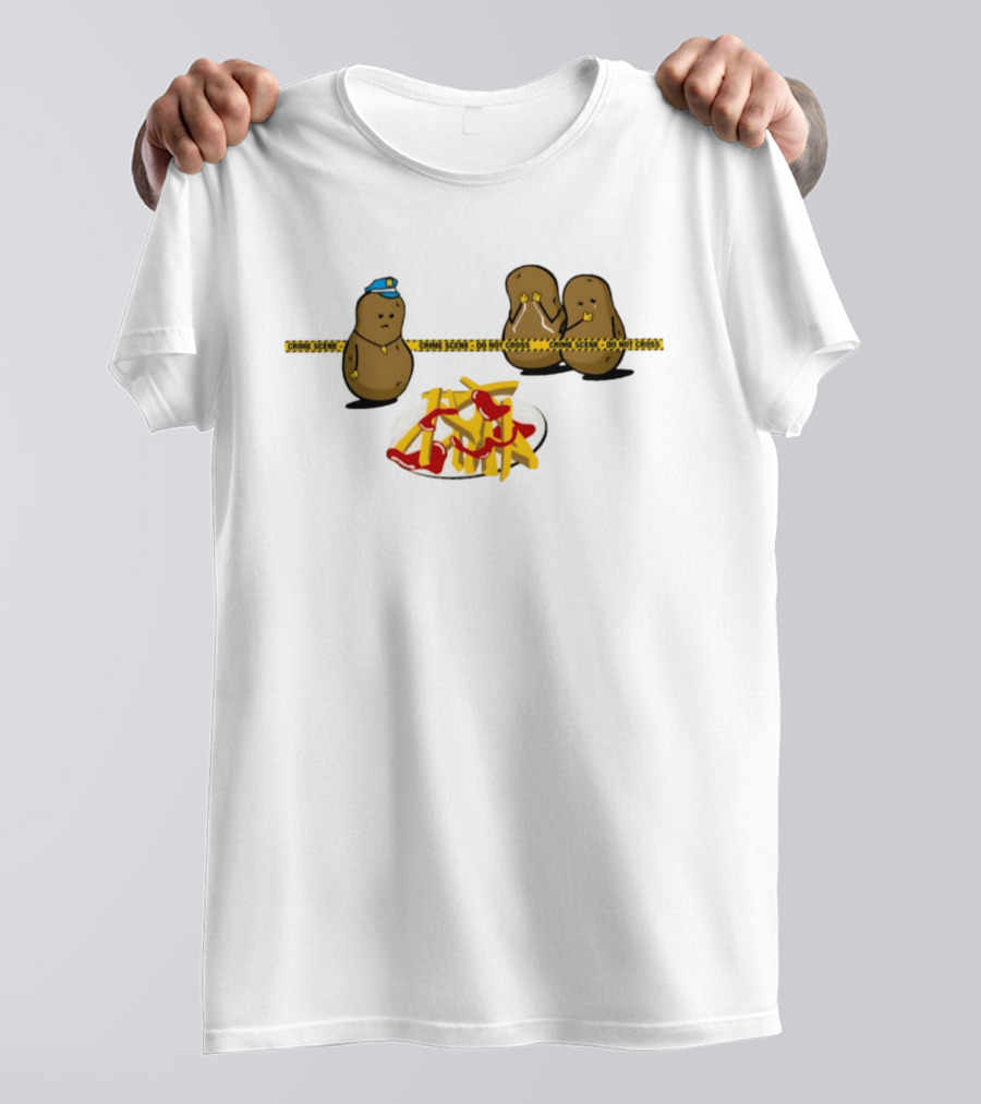Crime Scene Do Not Cross Potato Fries Funny Cartoon Mash Up T-Shirt