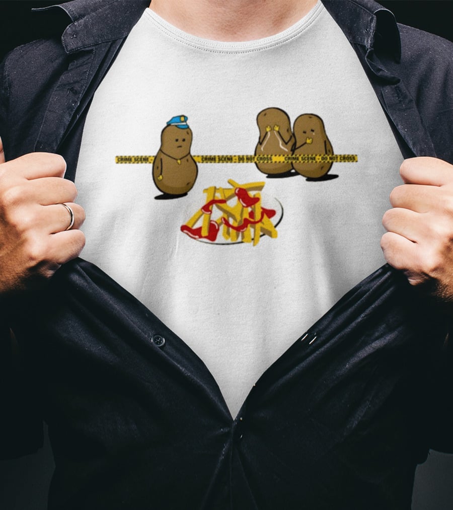 Crime Scene Do Not Cross Potato Fries Funny Cartoon Mash Up T-Shirt