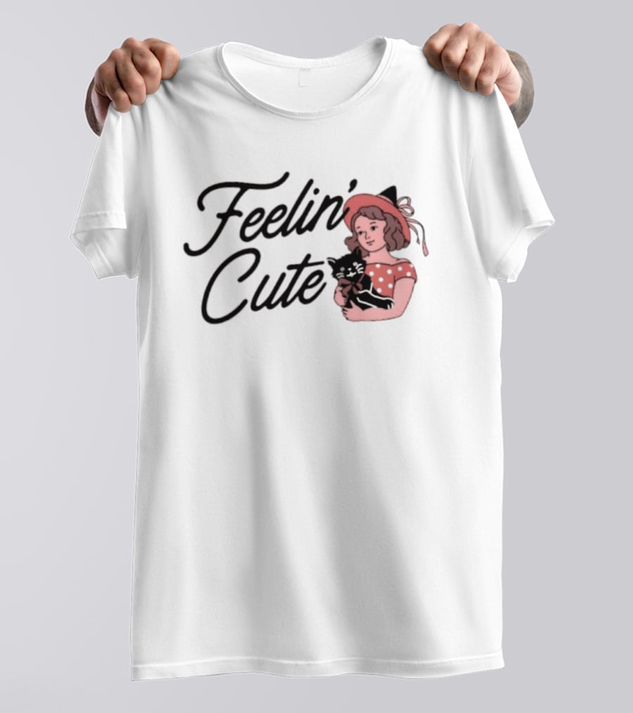 Feelin' Cute Witch With Black Cat Aesthetic T-Shirt