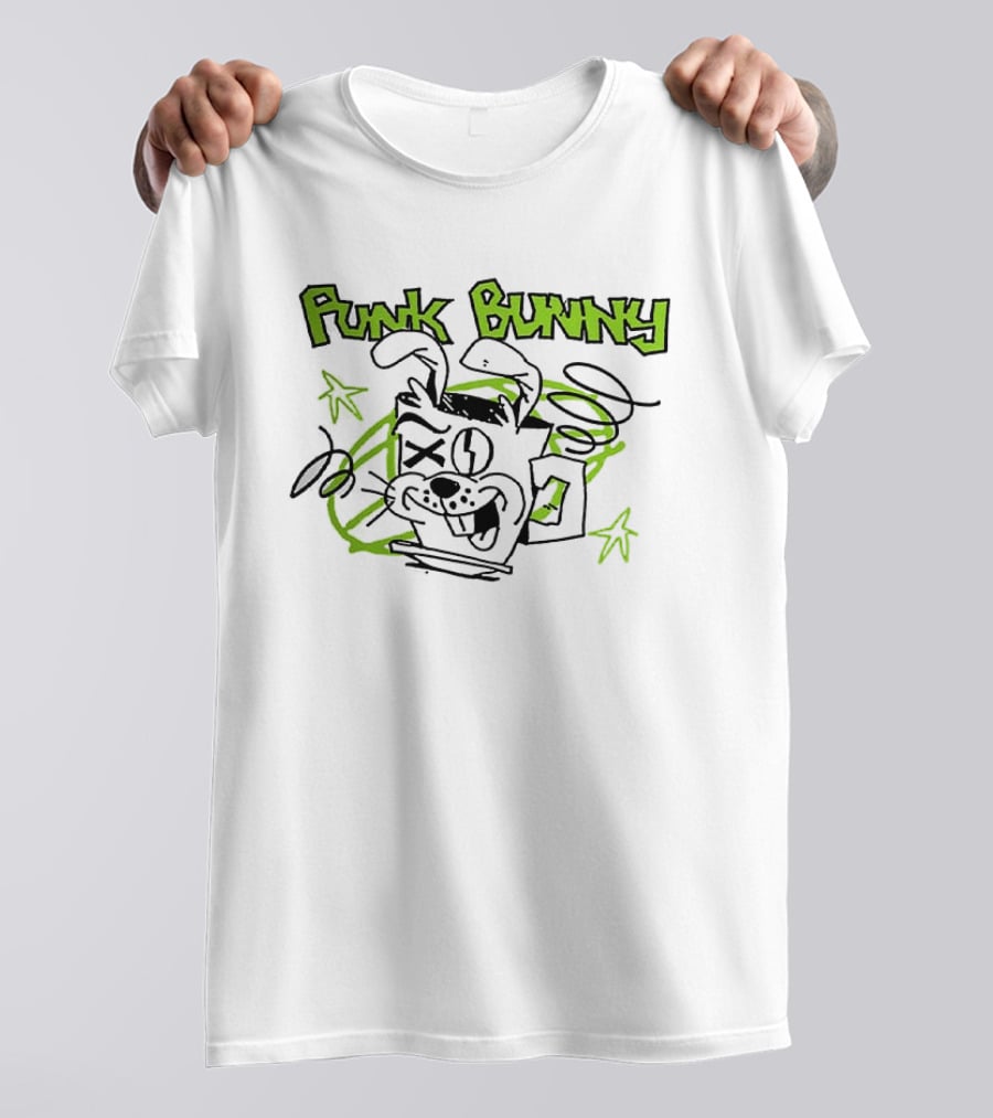 Punk Bunny Coffee Green Day Style Spiral Stars T-Shirt