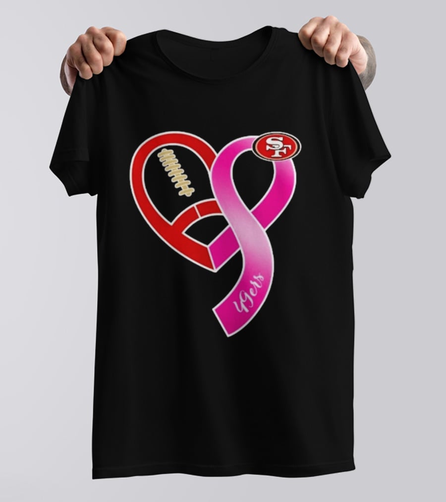 San Francisco 49ers Pink Ribbon Heart Breast Cancer Awareness 2026 T-Shirt