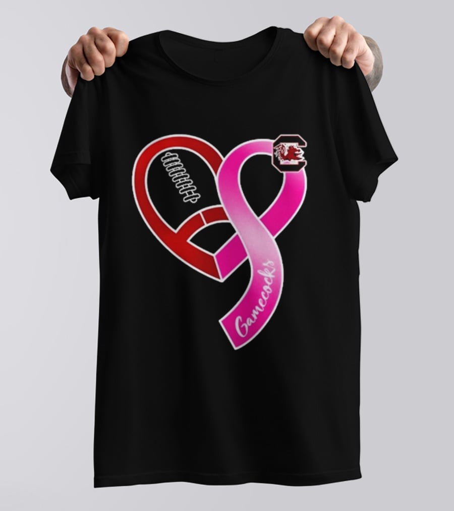 South Carolina Gamecocks Breast Cancer Awareness Ribbon Heart 2026 T-Shirt