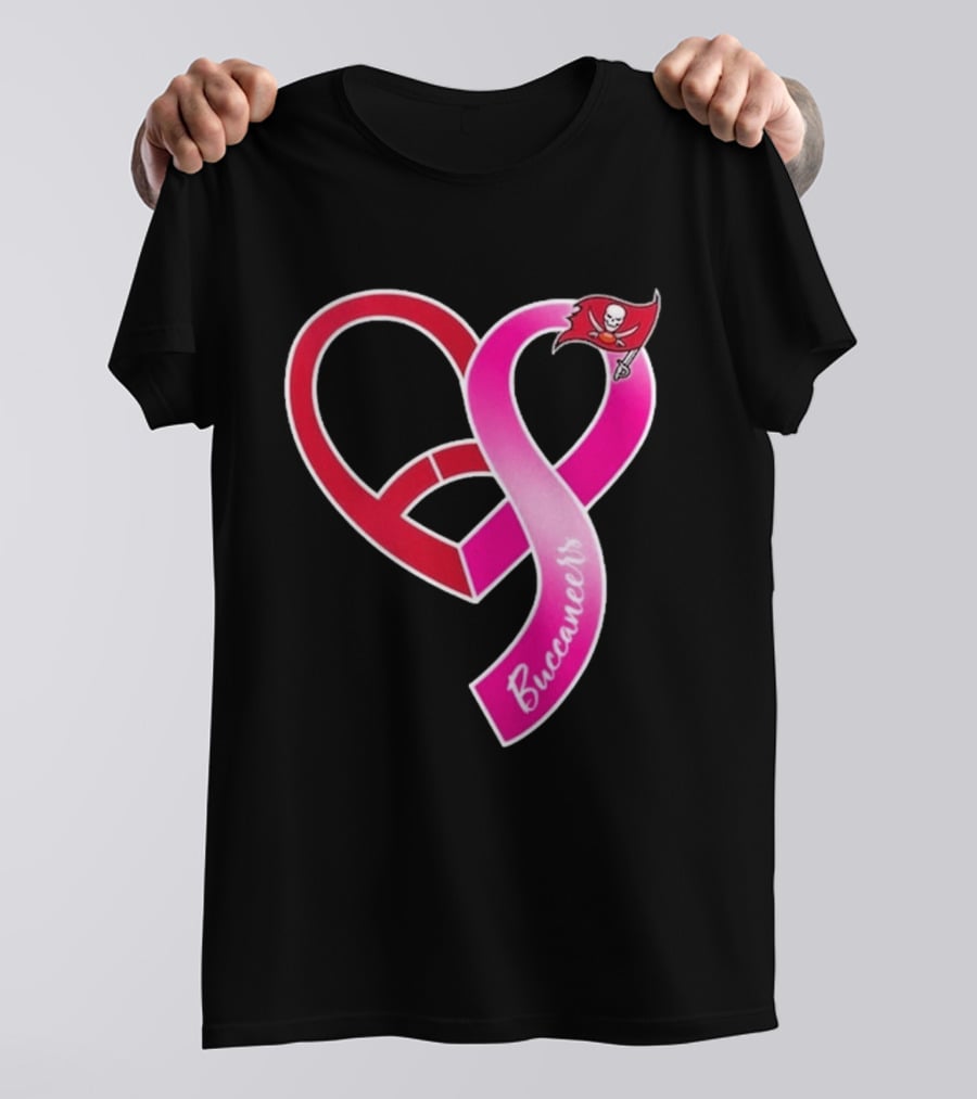 Tampa Bay Buccaneers Heart Ribbon Breast Cancer Awareness 2026 Flag T-Shirt