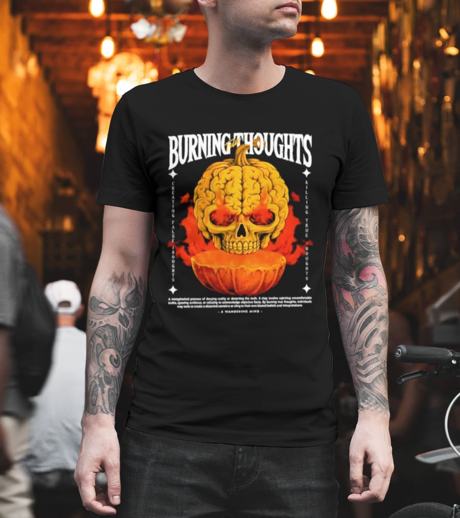 Burning Thoughts Halloween Skull Pumpkin Fire Poem T-Shirt