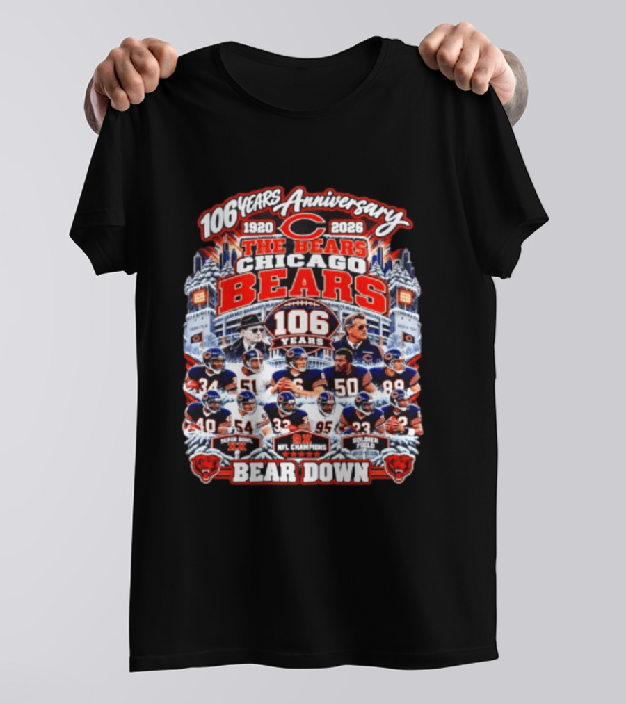 106 Years Anniversary 1920 2026 The Bears Chicago Bears 9x NFL Champions Soldier Field Bear Down T-Shirt