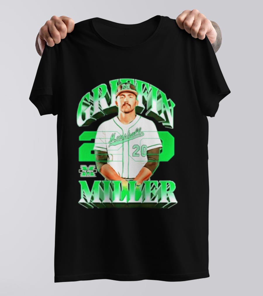 Marshall Thundering Herd NCAA Baseball Griffin Miller 20 Player Image T-Shirt