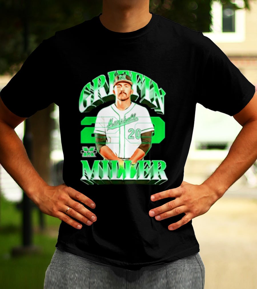Marshall Thundering Herd NCAA Baseball Griffin Miller 20 Player Image T-Shirt