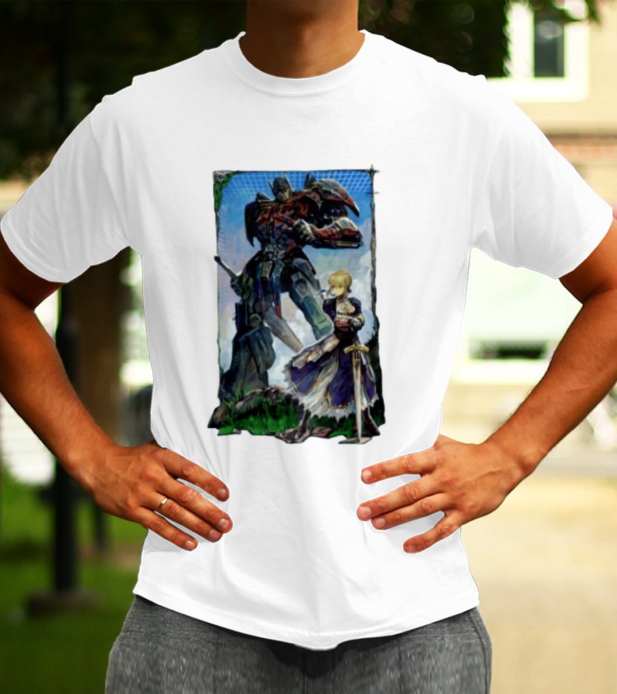 Optimus Prime Transformers With Saber Fate Stay Night Anime T-Shirt