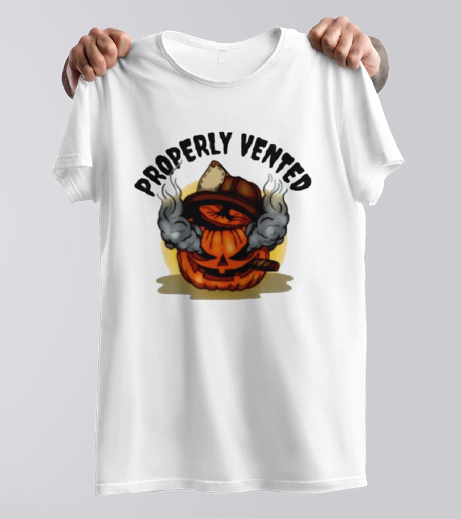 Properly Vented Firefighter Pumpkin Halloween Smoky Jack O' Lantern T-Shirt