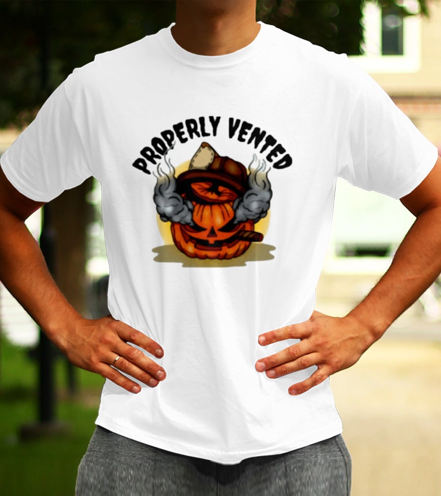 Properly Vented Firefighter Pumpkin Halloween Smoky Jack O' Lantern T-Shirt