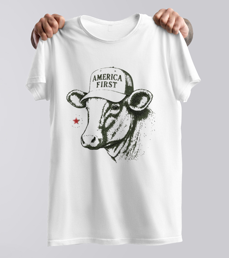America First Hat Cow Star T-Shirt