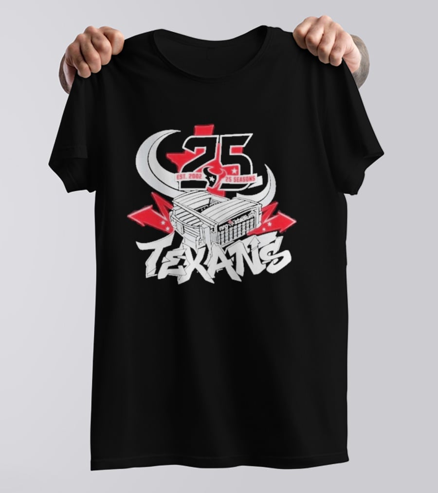 Est 2002 Texans 25 Seasons Stadium Horns Banners T-Shirt