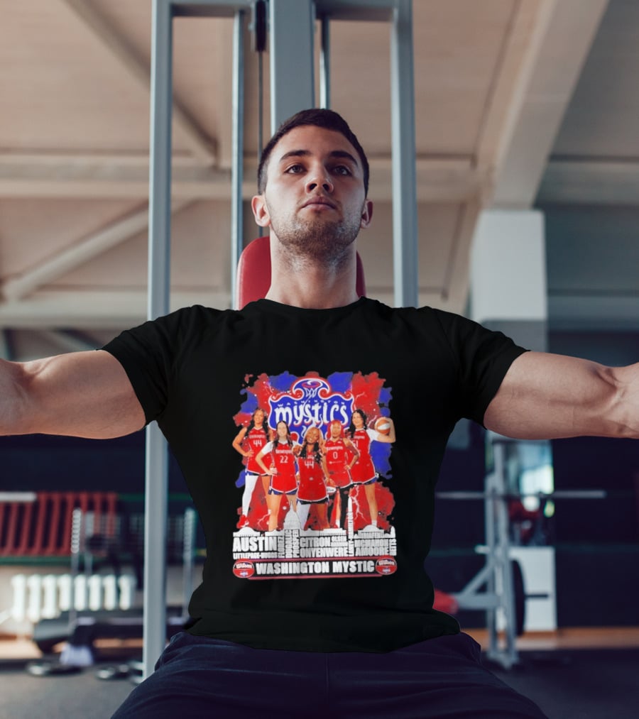 Washington Mystics Roster WNBA Basketball Skyline Austin Littlepage Buggs Poole Citron Onyenwere Amihere Olsen McMahon Amooore T-Shirt