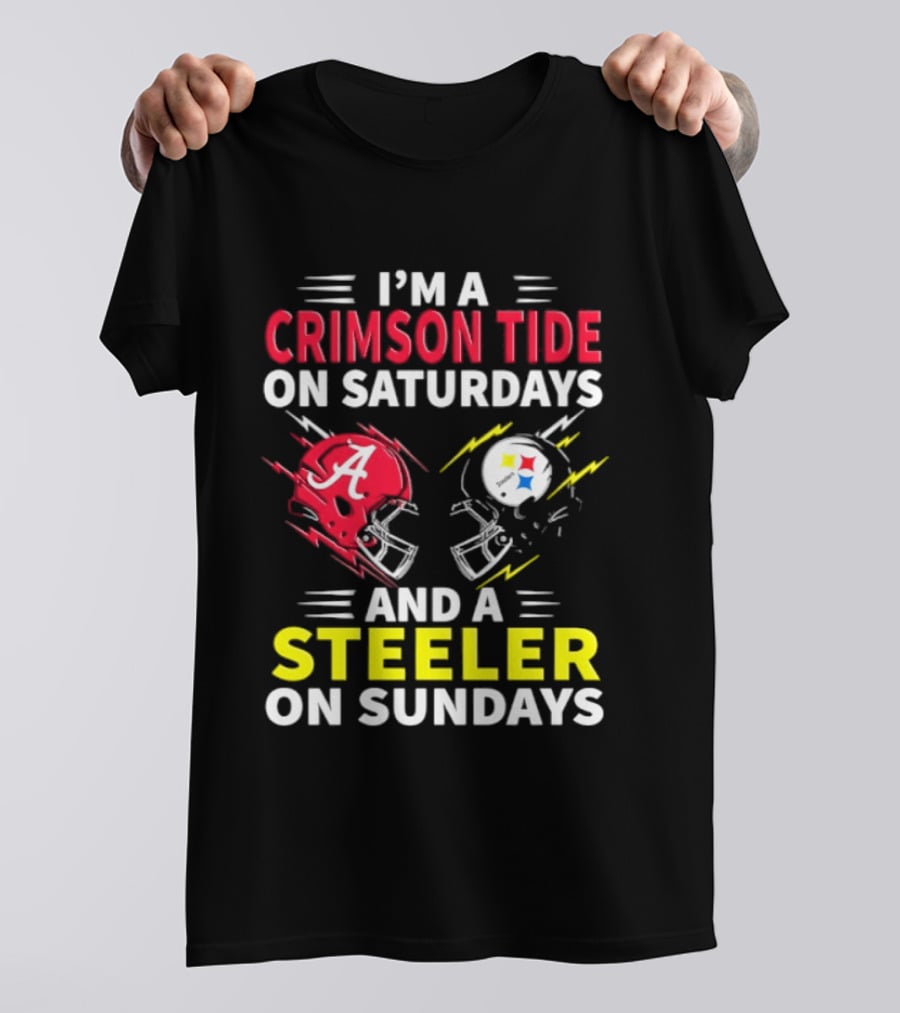 I'm A Crimson Tide On Saturdays And A Steeler On Sundays Football Helmet Fan Gear T-Shirt