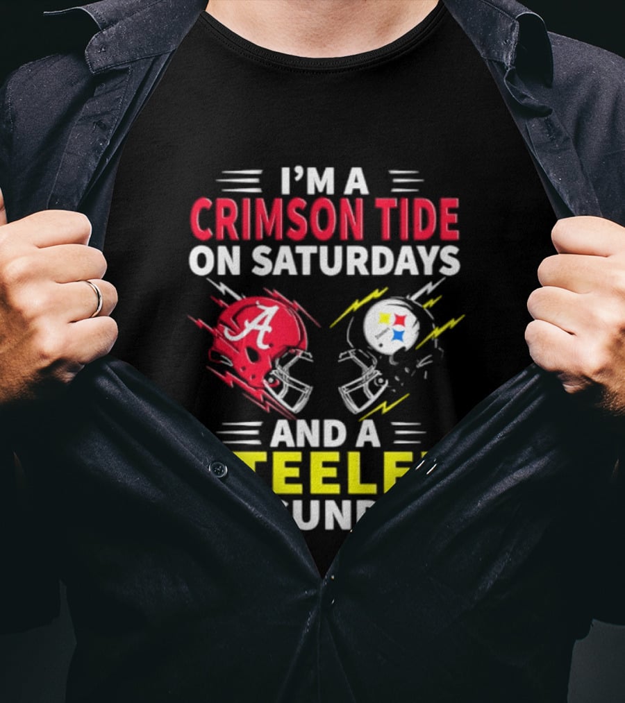 I'm A Crimson Tide On Saturdays And A Steeler On Sundays Football Helmet Fan Gear T-Shirt