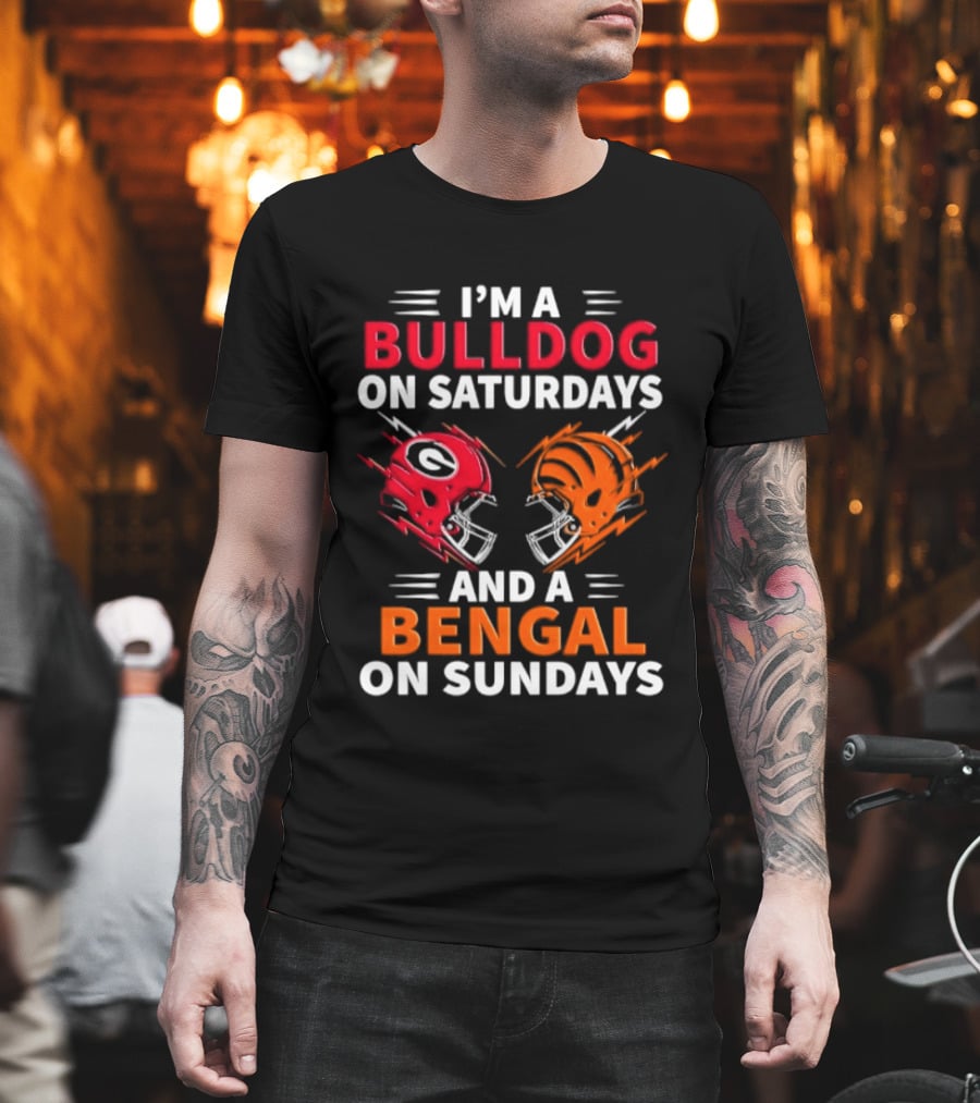 I'm A Bulldog On Saturdays And A Bengal On Sundays Football Helmets T-Shirt