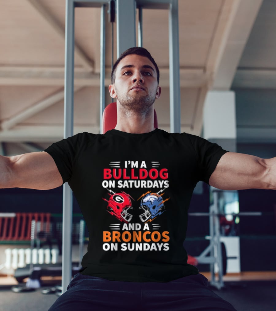 I'm A Bulldog On Saturdays And A Broncos On Sundays Football Helmets T-Shirt