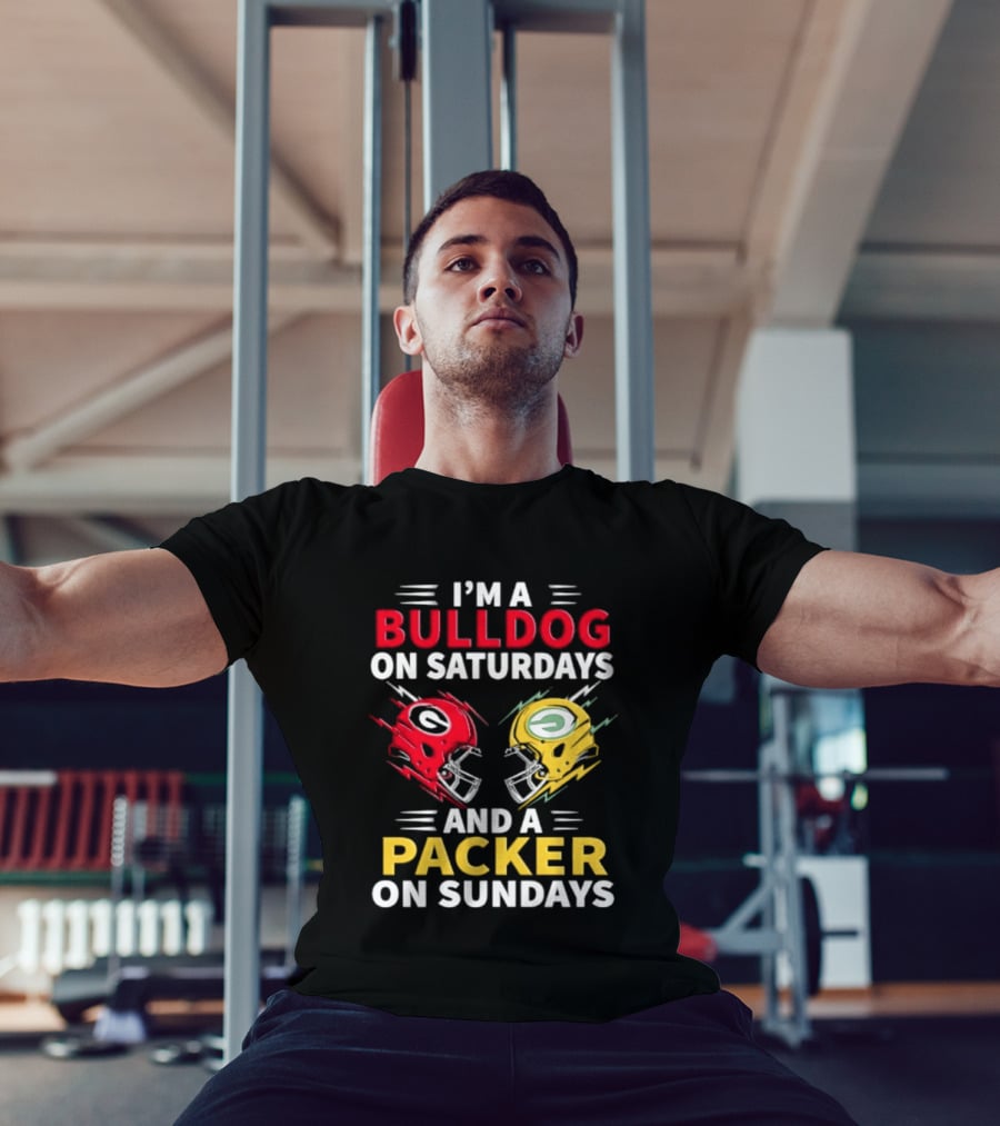 I'm A Bulldog On Saturdays And A Packer On Sundays Football Helmets T-Shirt