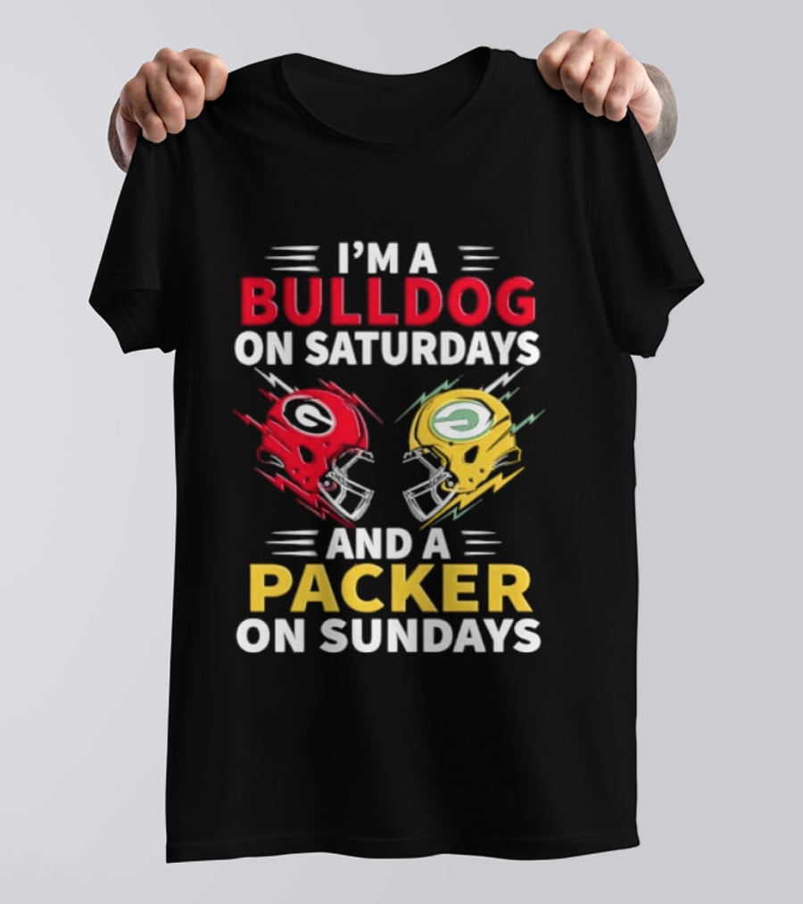 I'm A Bulldog On Saturdays And A Packer On Sundays Football Helmets T-Shirt