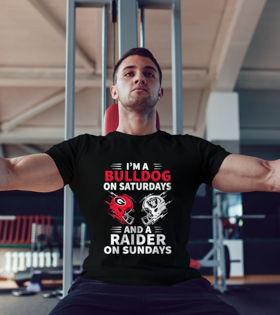 I'm A Bulldog On Saturdays And A Raider On Sundays Helmet Football T-Shirt