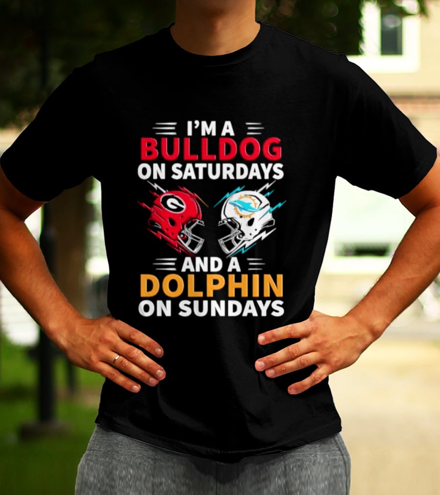 I'm A Bulldog On Saturdays And A Dolphin On Sundays Football Helmets T-Shirt