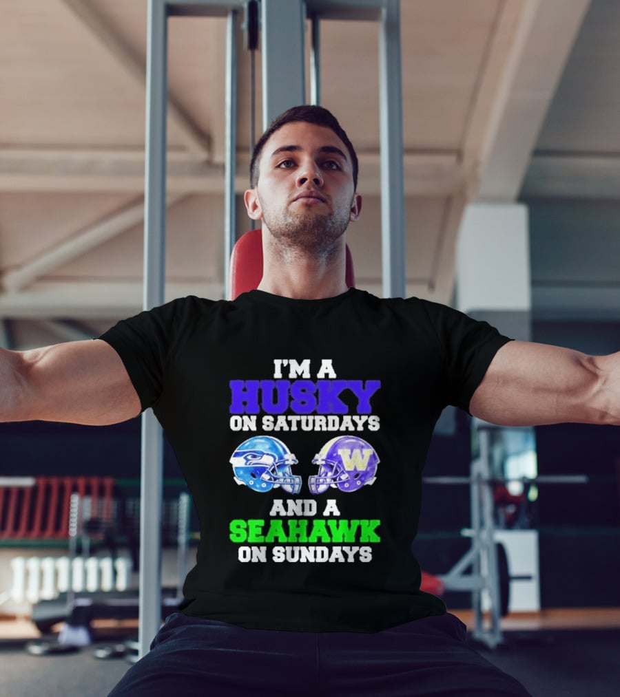 I'm A Husky On Saturdays And A Seahawk On Sundays Football Helmet Helmets T-Shirt