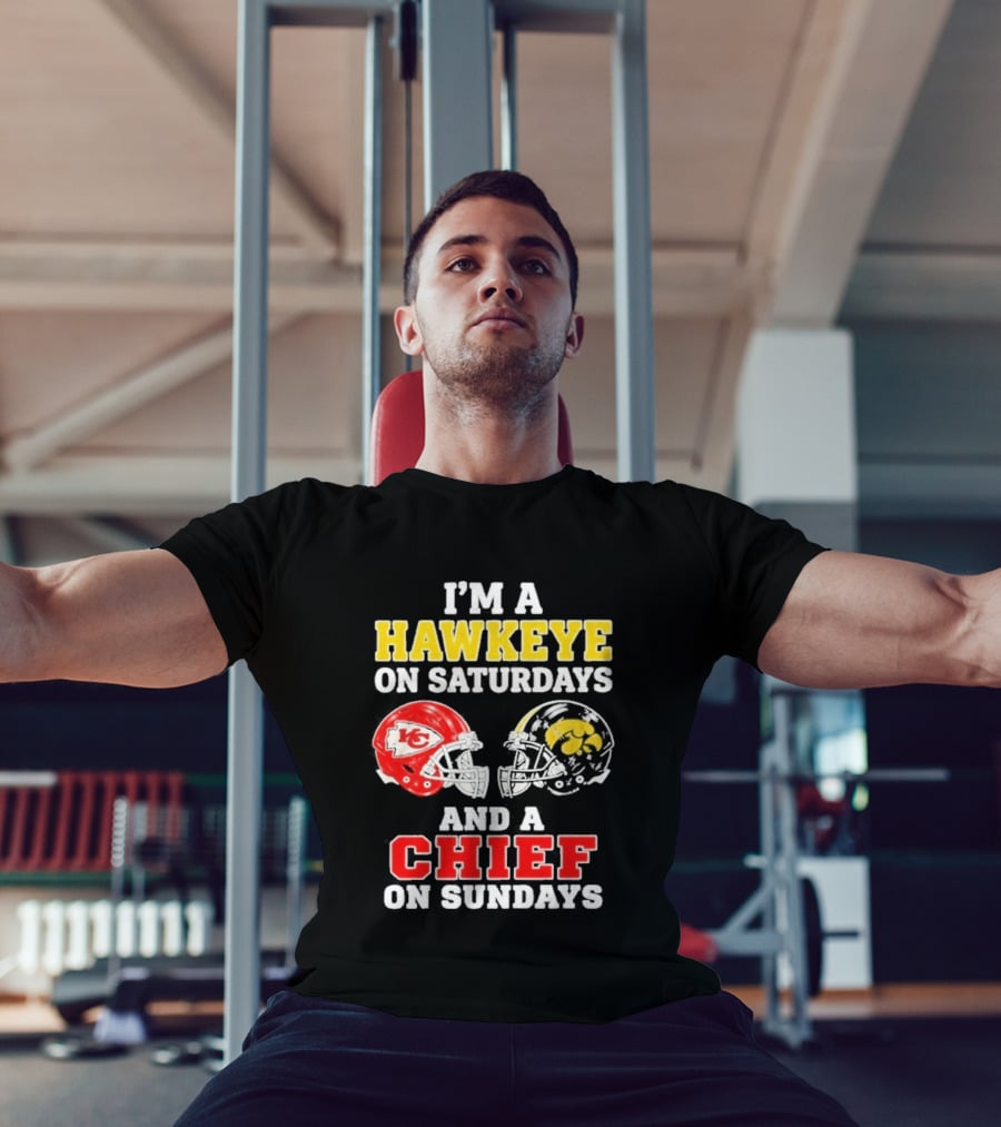 I'm A Hawkeye On Saturdays And A Chief On Sundays Helmet Head To Head T-Shirt