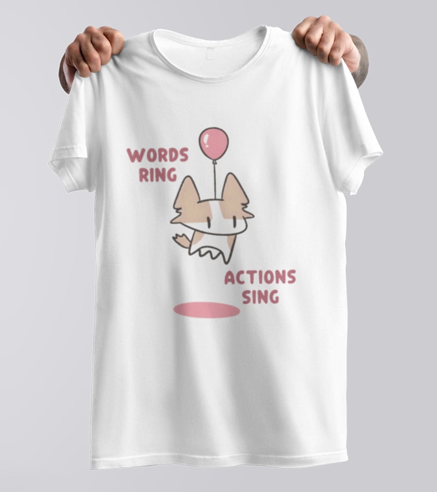 Words Ring Actions Sing Balloon Cat Drawing T-Shirt