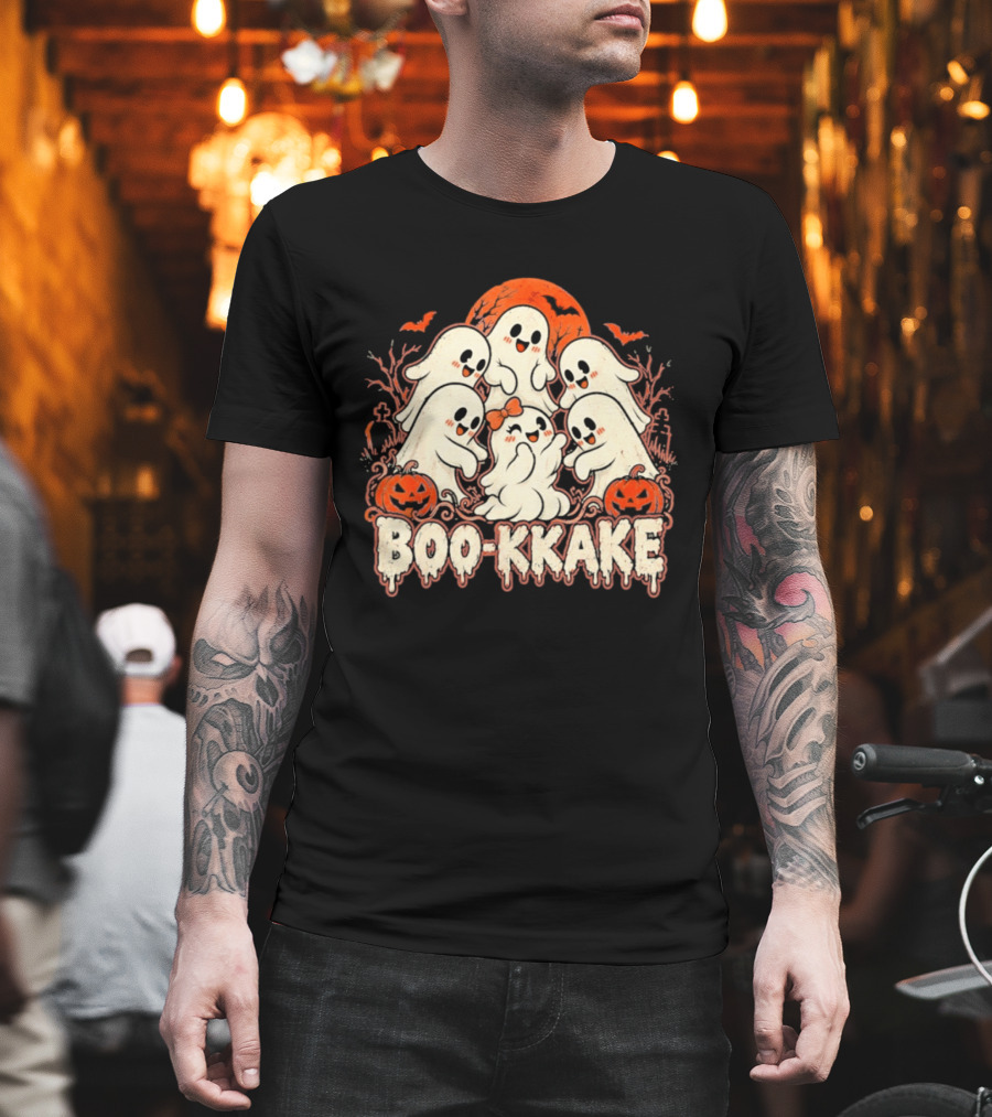 Boo Kkake Japanese Halloween Ghosts Pumpkins Bats Orange Moon T-Shirt